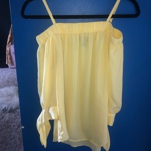 A. Byer Tops - Yellow nylon sheer off the shoulder blouse A. Byer Tops - Yellow nylon sheer off the shoulder blouse